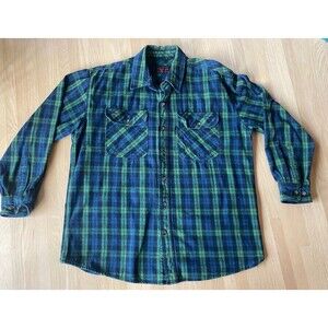 Five Brother Vintage Flannel Shirt Men's sz XL Blue Green Plaid Chore Work